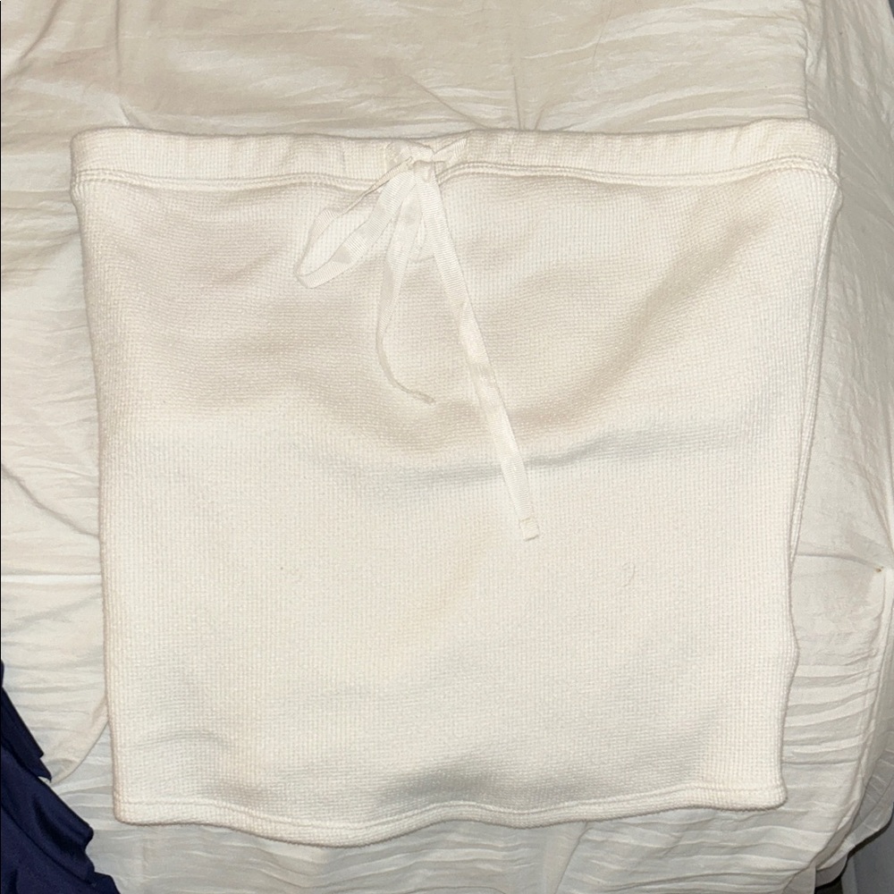 White Knit Tube Top with Drawstring